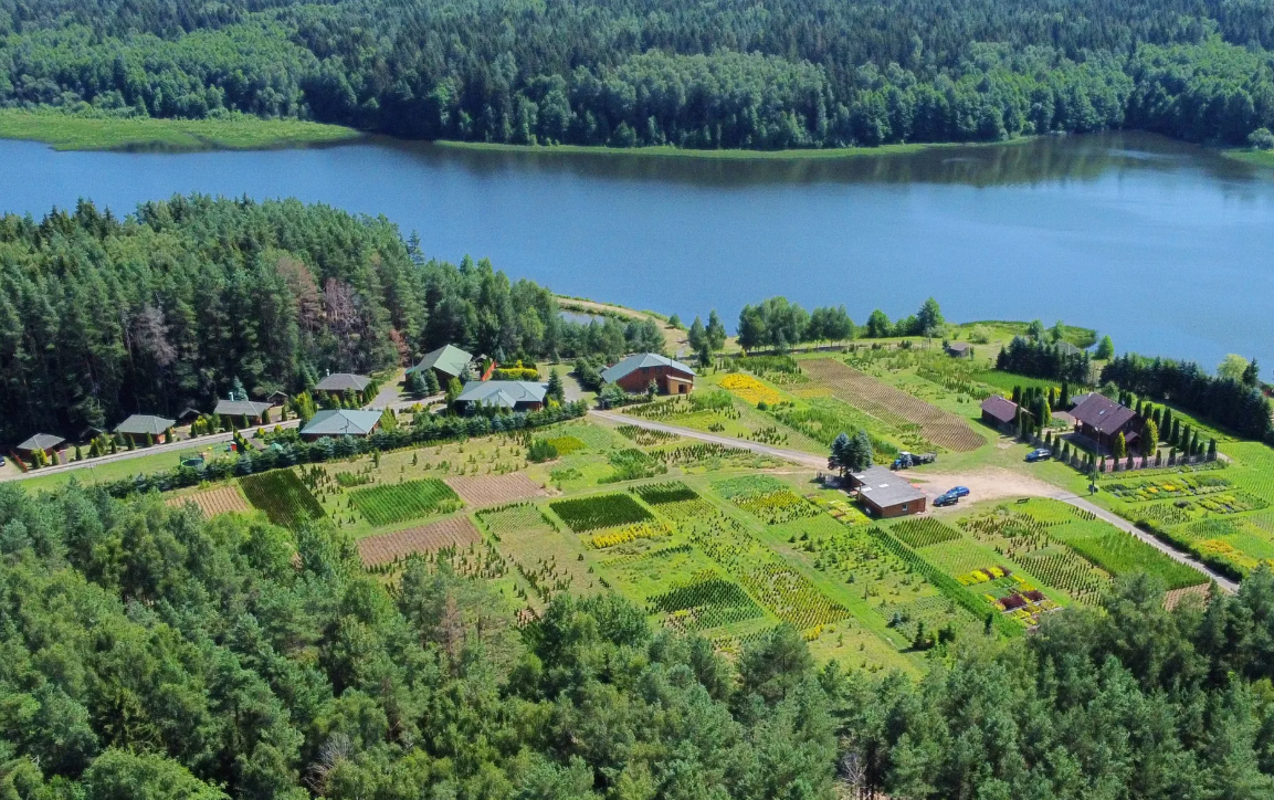 Walking paths around an eco leisure park near a rural pond